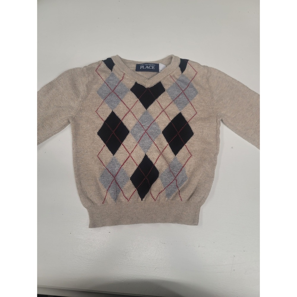 Childrens Place Boys Argyle Sweater Size 12-18 Months‎ Beige Black Gray Casual